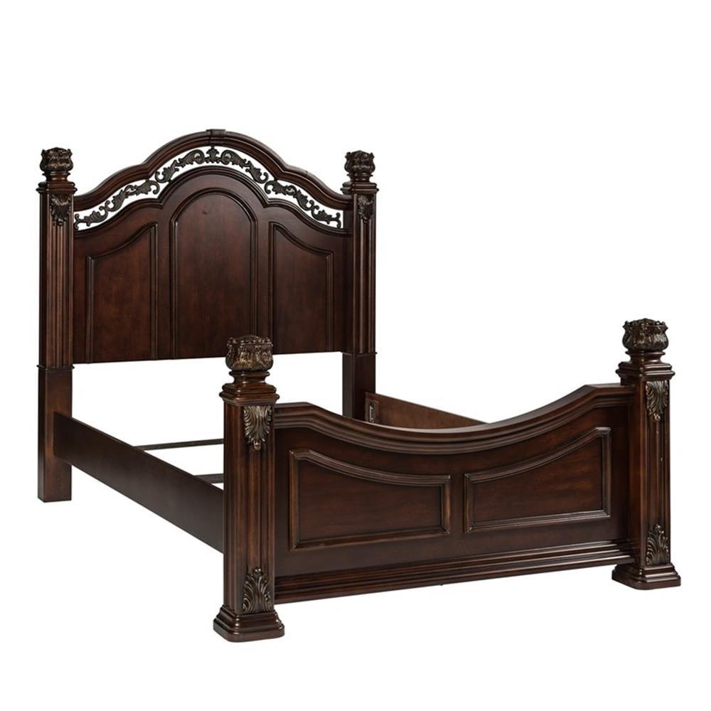 Messina Estates Dark Brown Queen Poster Bed with Metal Accents