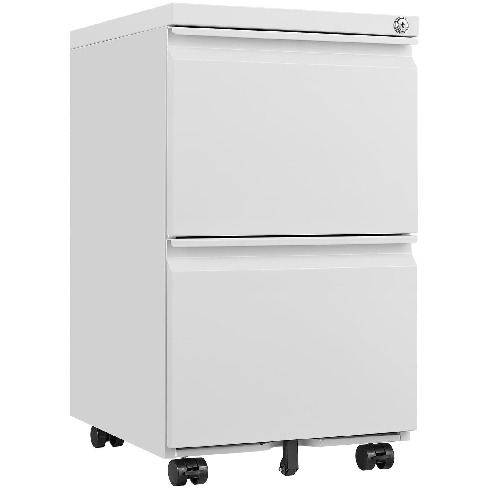 2 Drawer File Cabinet on Wheels, Home Office Mobile Under Desk with Lock, Vertical Files Drawers for Legal/Letter/A4