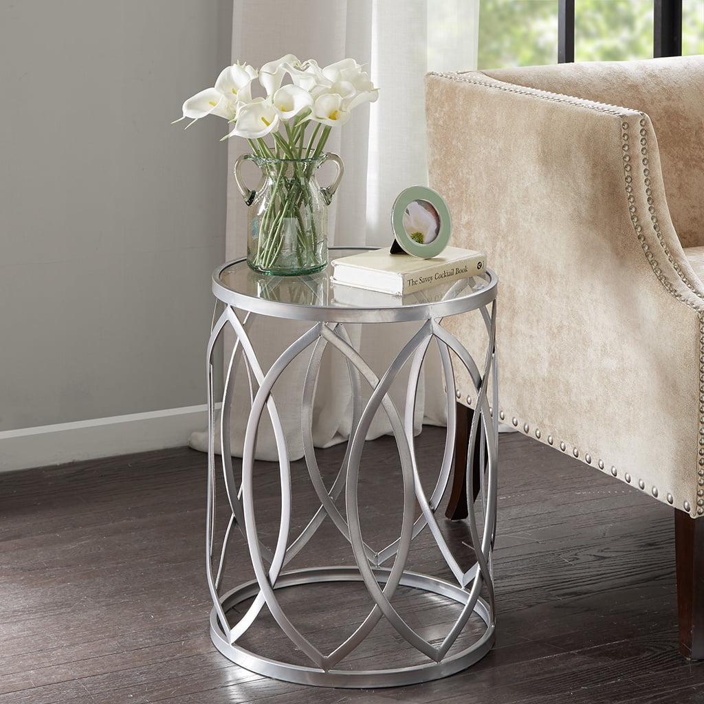 Silver Geometric Metal and Glass Round Accent Table