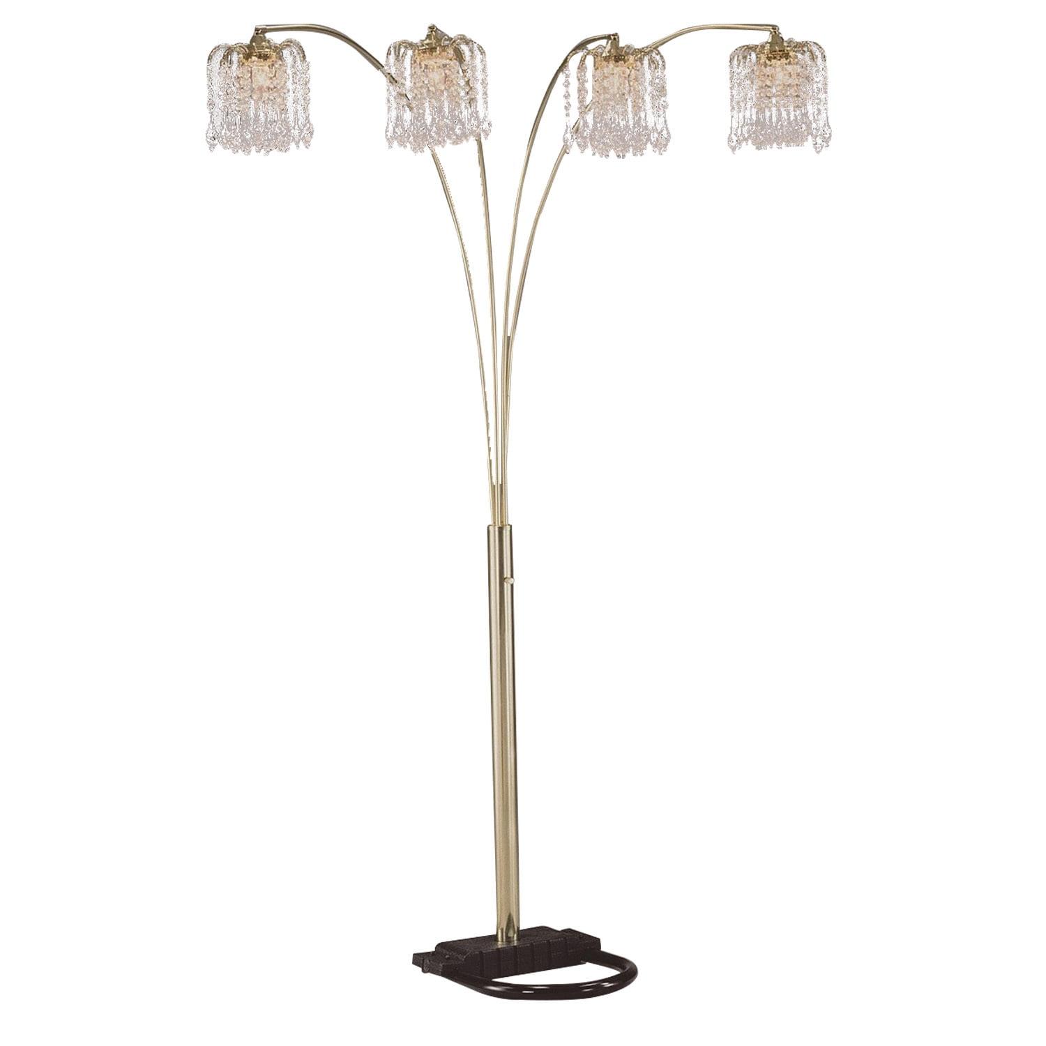 Contemporary Black Metal Arc Floor Lamp with Chandelier Lights