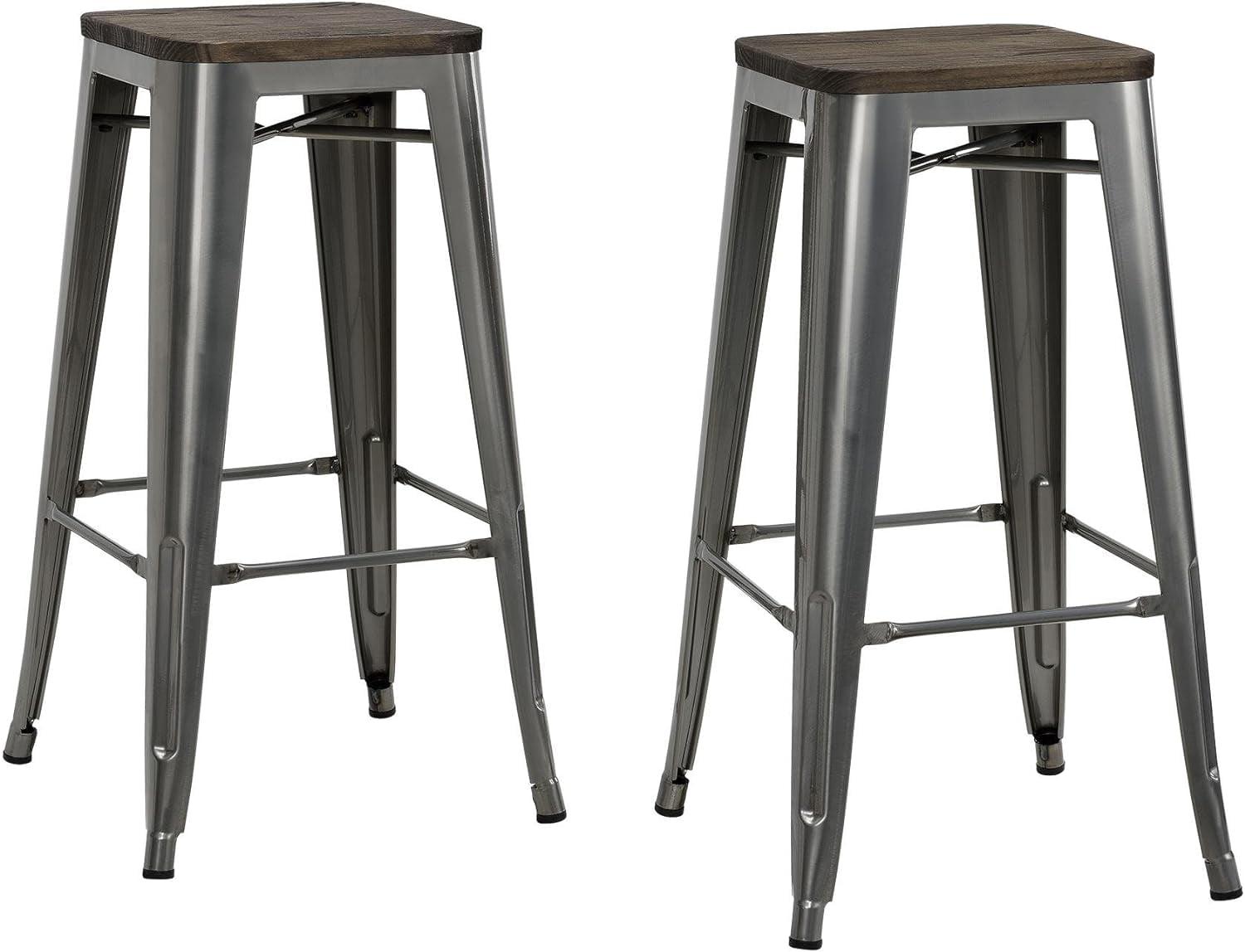 Fusion 30" Gun Metal Backless Bar Stools with Wood Seat