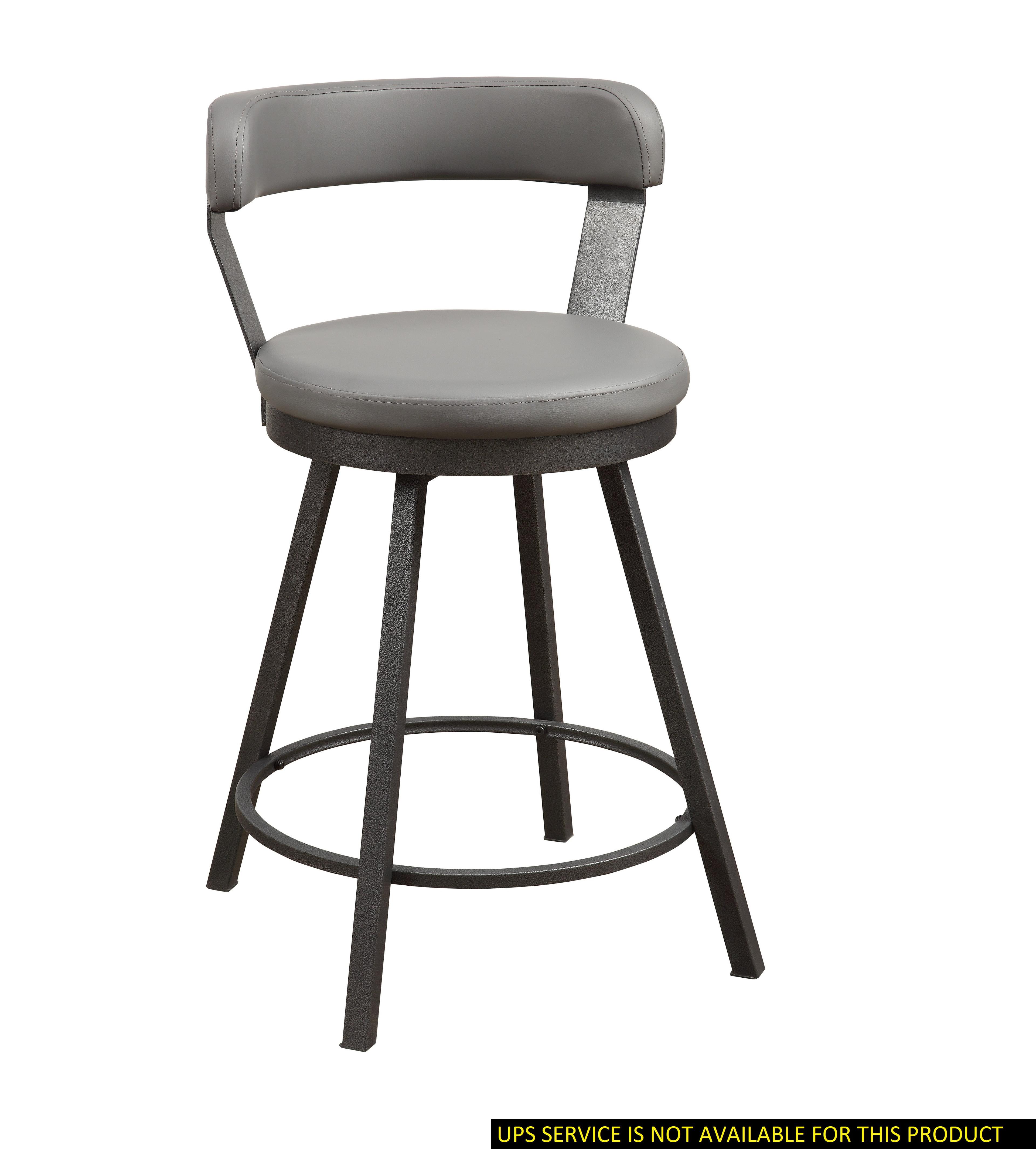 Gray Faux Leather Swivel Counter Stools with Metal Base, Set of 2