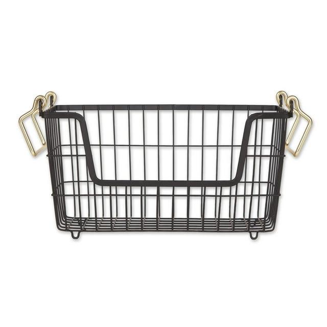 Metal Basket Black/Gold Handles Rectangle Small 13X6X7