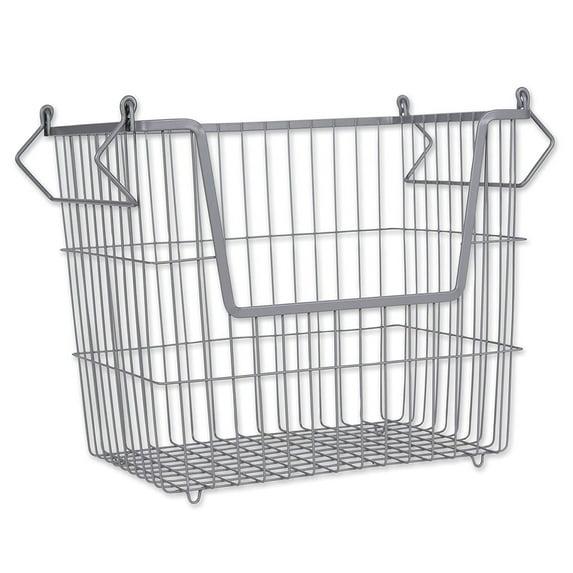 DII Design Imports Metal Wire Mesh Stackable Utility Storage Bin with Swinging Handles for Kitchens, Offices, and Living Rooms, Large, Cool Gray