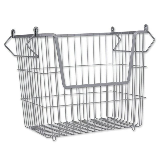DII Design Imports Metal Wire Mesh Stackable Utility Storage Bin with Swinging Handles for Kitchens, Offices, and Living Rooms, Large, Cool Gray