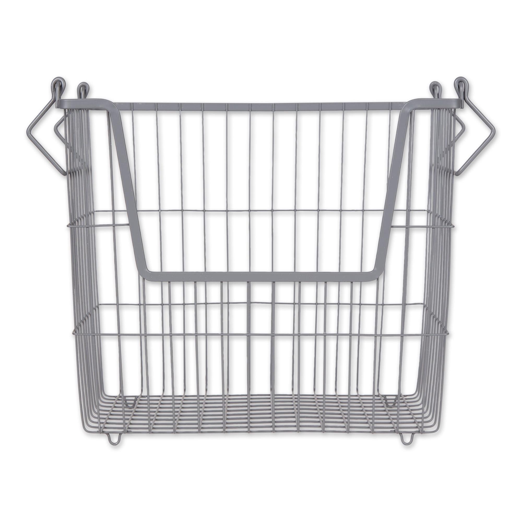 DII Design Imports Metal Wire Mesh Stackable Utility Storage Bin with Swinging Handles for Kitchens, Offices, and Living Rooms, Large, Cool Gray
