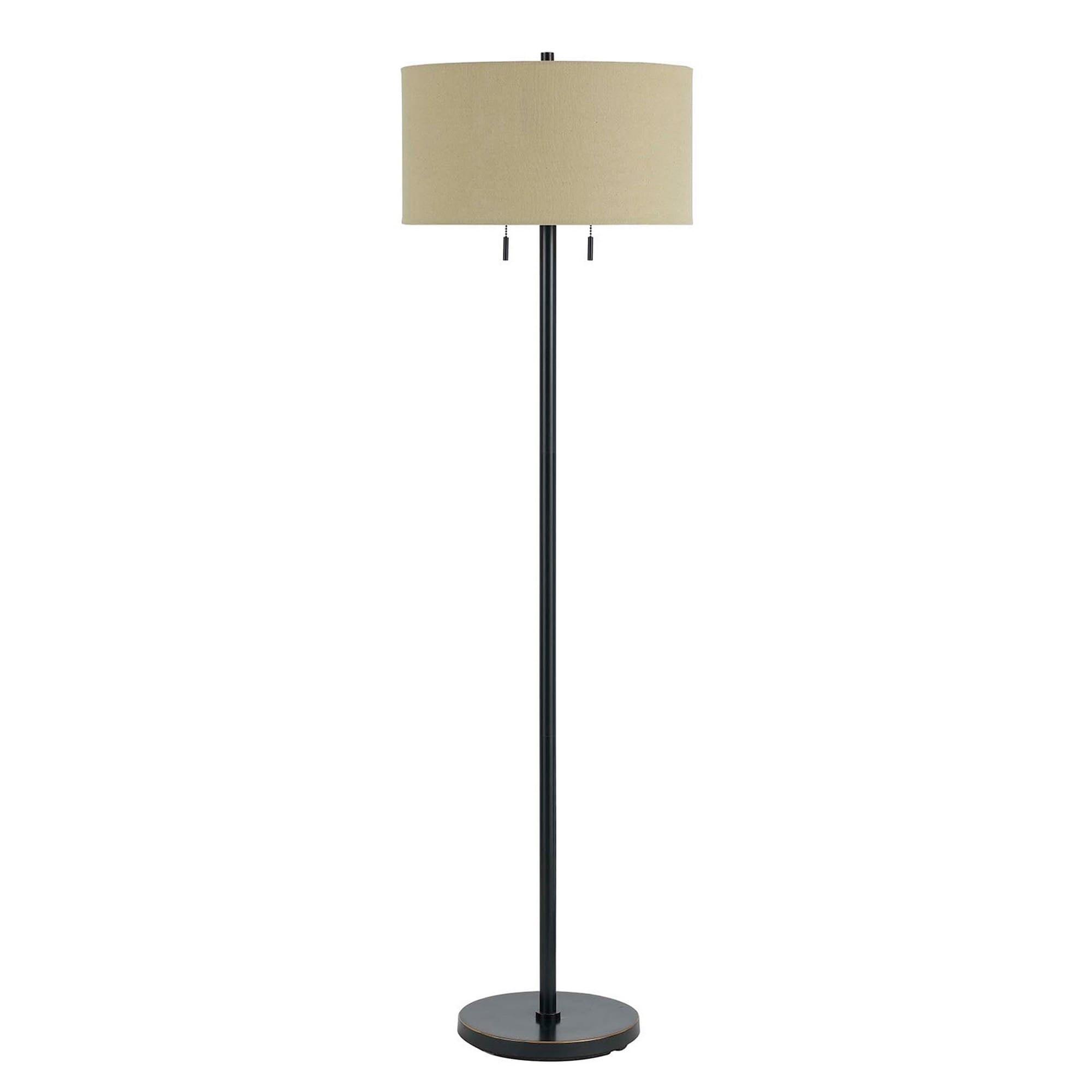 Adjustable Black Metal Floor Lamp with Fabric Drum Shade