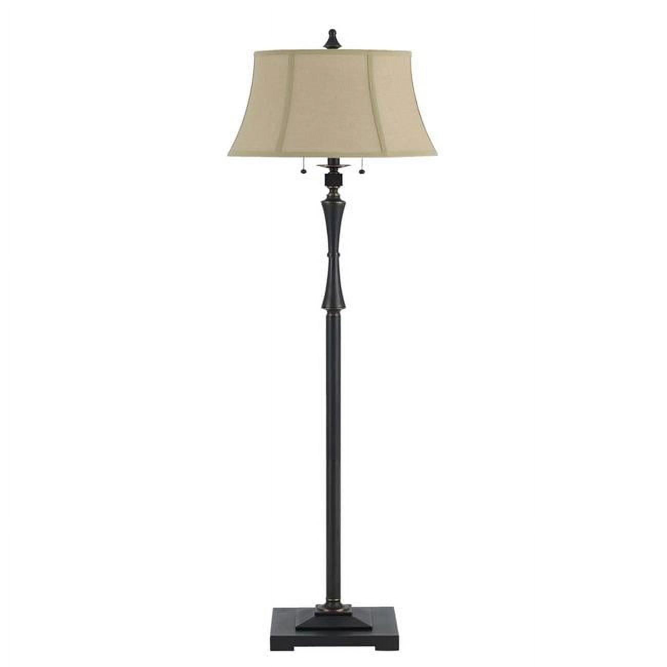 Sophisticated Black Metal Floor Lamp with Beige Fabric Shade