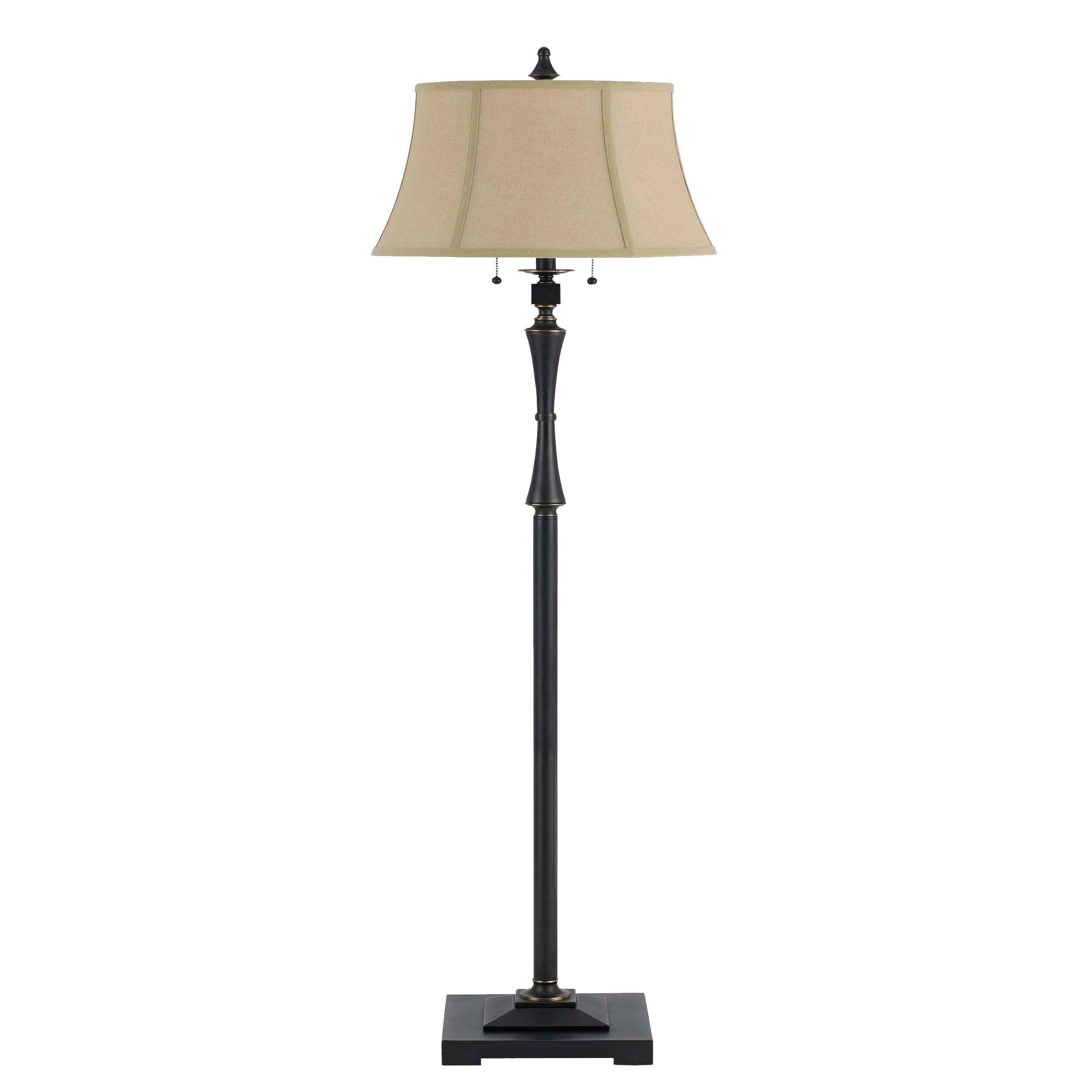 Sophisticated Black Metal Floor Lamp with Beige Fabric Shade