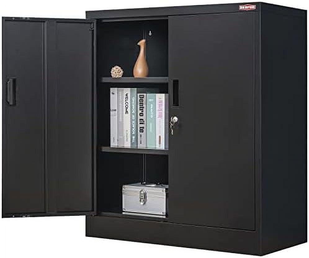 Black 36" Lockable Steel Office Cabinet with Adjustable Shelving