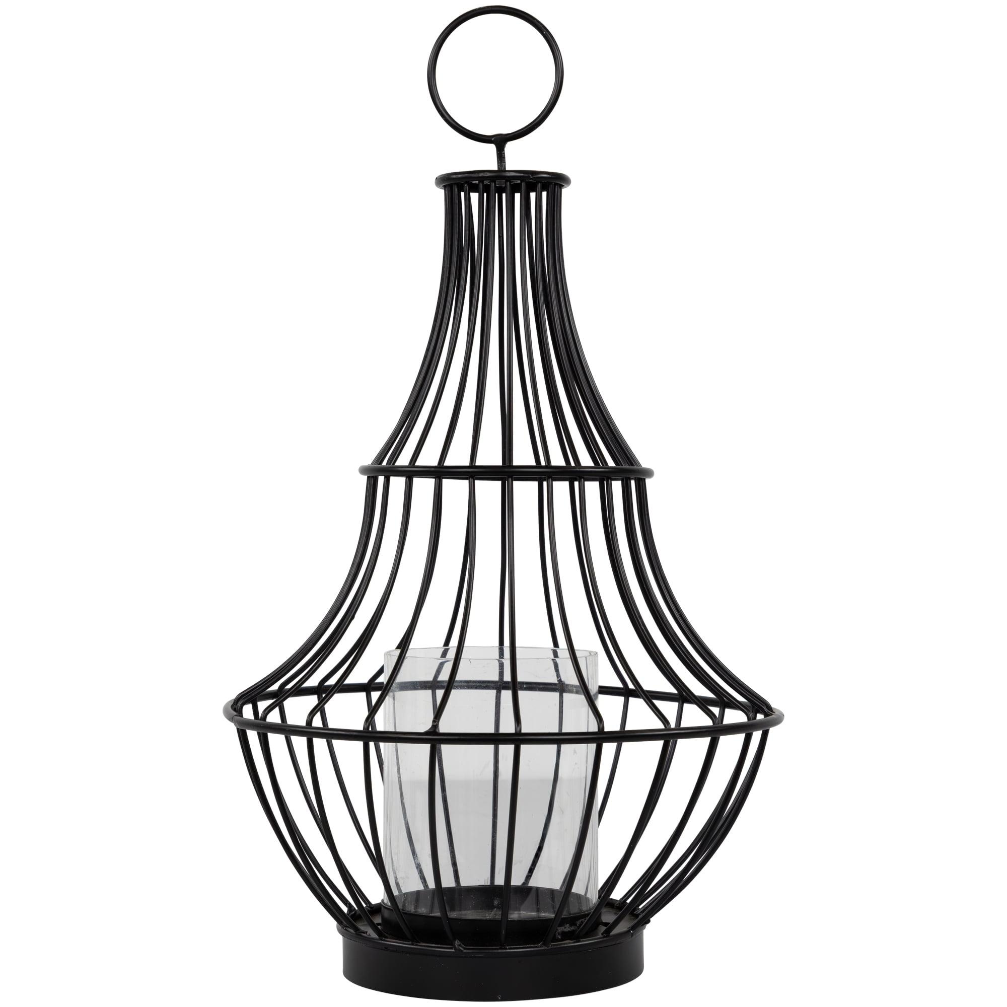 Northlight Metal Cage Hurricane Pillar Candle Holder - 14" - Black