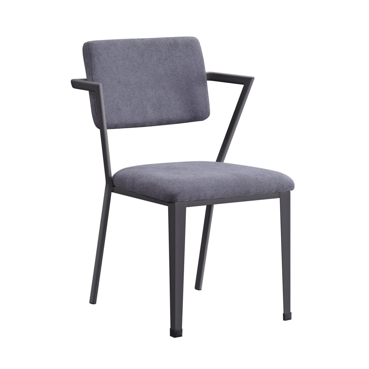 Industrial Gray Gunmetal Metal Chair with Fabric Upholstery