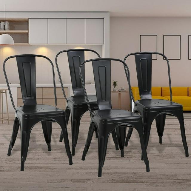 Metal Chairs Set of 4, Stackable Metal Patio Chairs 18 Inch Seat Height, Indoor/Outdoor Tolix Side Chair with Back, 330LBS Weight Capacity, Chic Kitchen Dining Chairs, Black