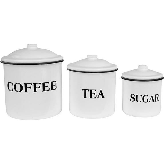 Storied Home Set of 3 'Coffee Tea Sugar' Metal Containers with Lid: Kitchen Canister Set for Coffee & Tea Storage