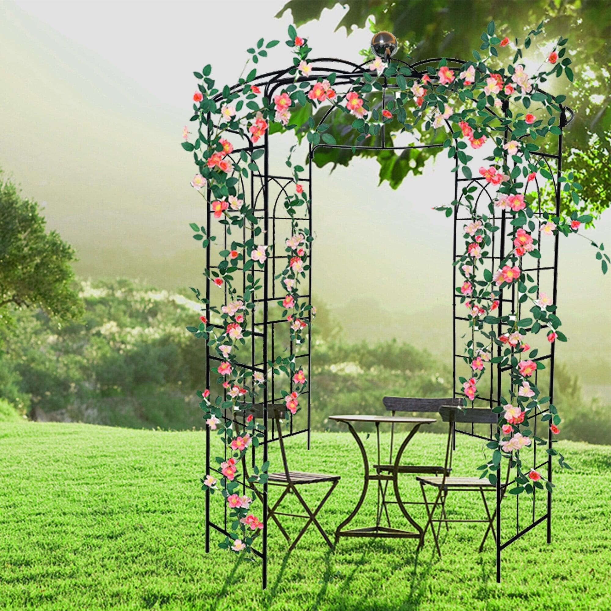 Black Metal Garden Arch Arbor with Birdcage Design