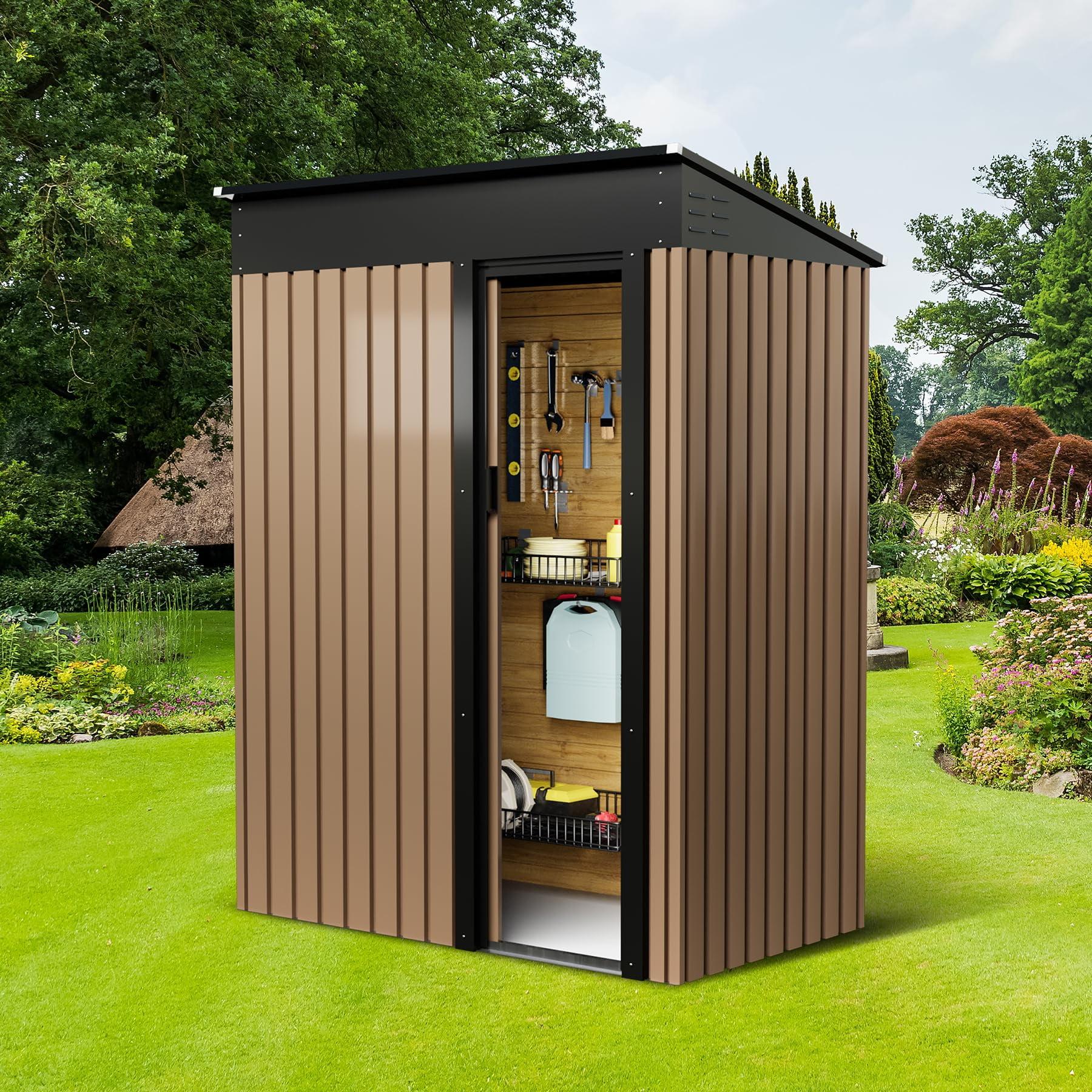 Metal Garden Shed, 5FT x 3FT Outdoor Storage Shed, Metal Utility Tool Storage Shed with Door Lock