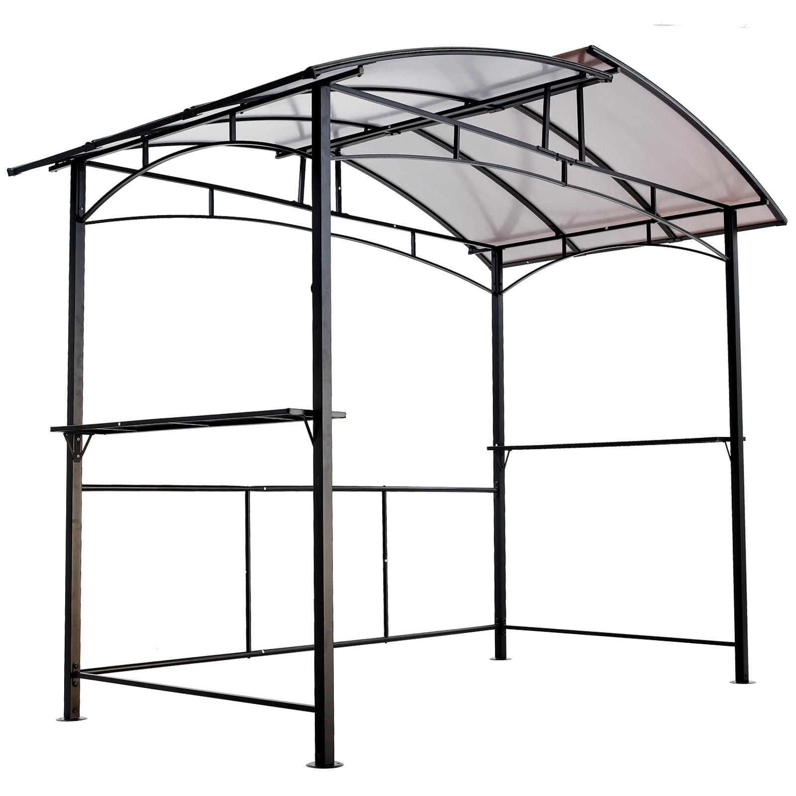 8 x 5FT Black Steel Hardtop Grill Gazebo with Shelves