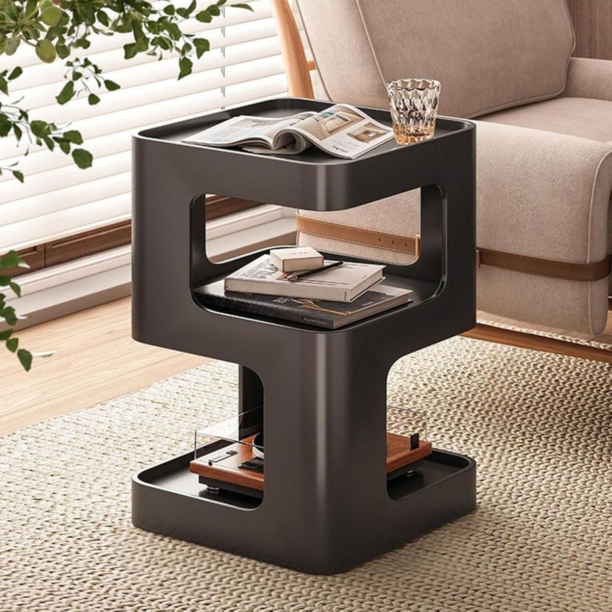 Black Metal 3-Tier Modern Nightstand with Unique Design