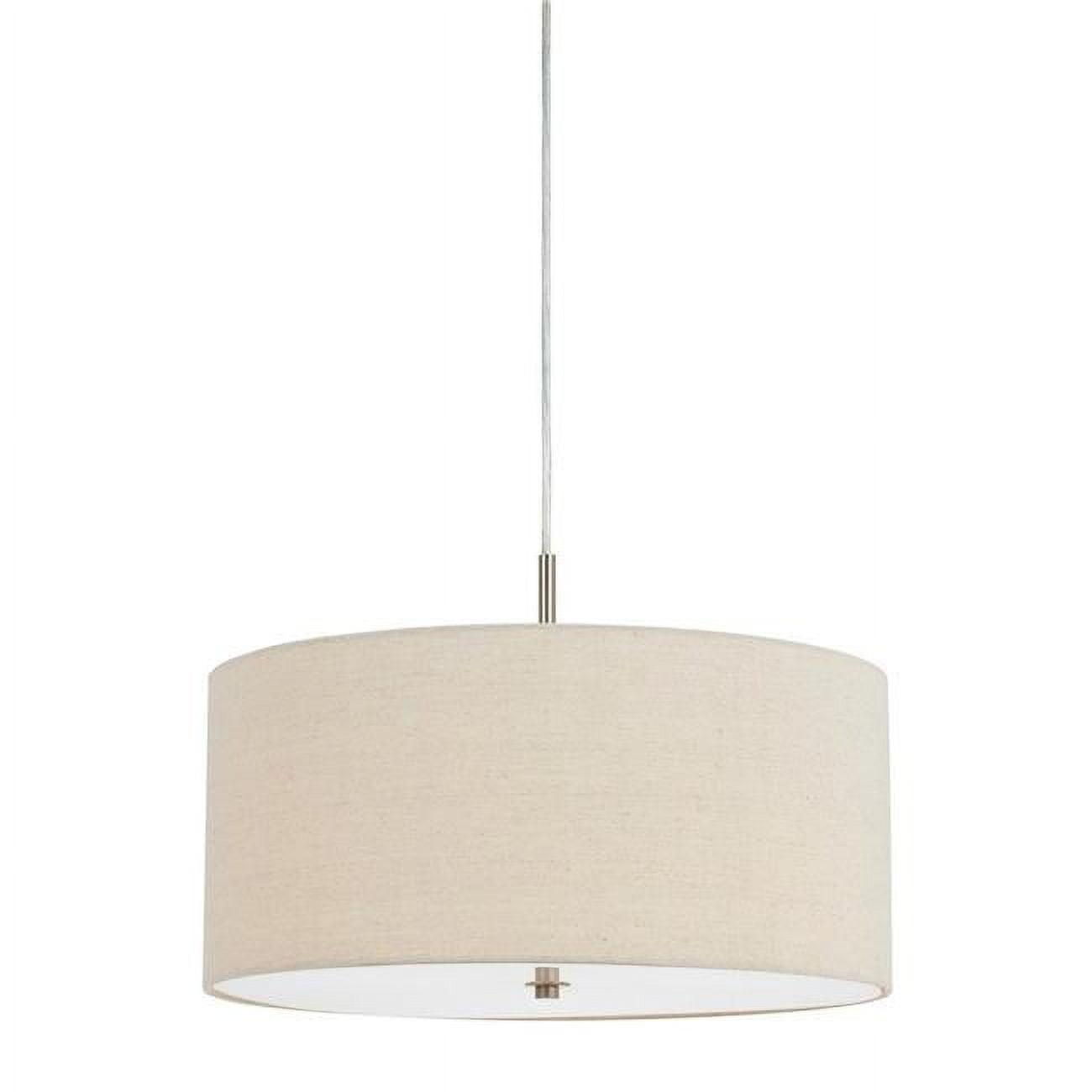 Circular Off-White Fabric Drum Shade Metal Pendant Light, 18"