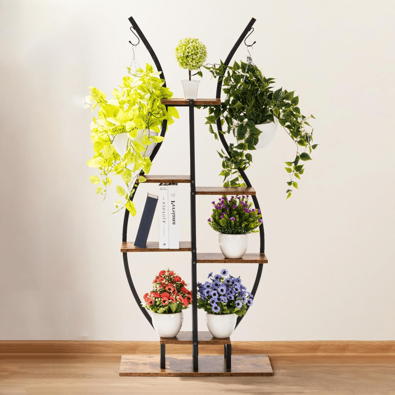 Black Metal 6-Tier Vase-Shaped Collapsible Plant Stand