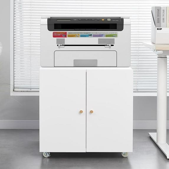 Metal Printer Stand with File Storage Cabinet, Printer Cabinet File Cabinet On Wheels with Door and Adjustable Shelf, Printer Table Stand for Home Office