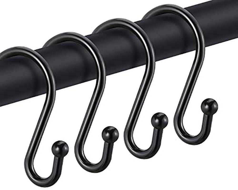 Black Shower Curtain Hooks, Metal Rust Proof Shower Curtain Rings for Shower Curtain & Liner, Decorative Shower Hooks for Bathroom Curtain and Shower Rod, Set of 12