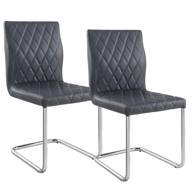 Metal Side Chair with Faux Leather Seat & Back, Gray & Silver - Set of 2