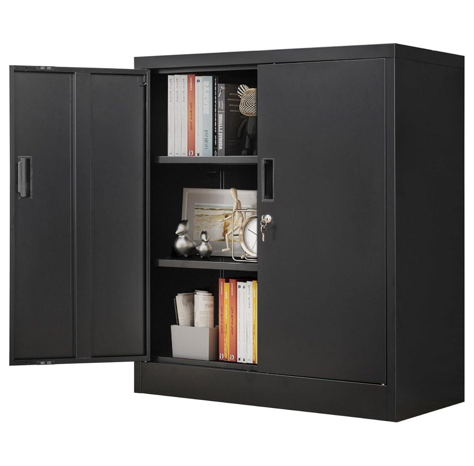 Metal Storage Cabinet, 36" H Locking Storage Cabinet with Adjustable Shelves, Steel Storage Cabinet for Garage, Home, Office, Utility Room-Black