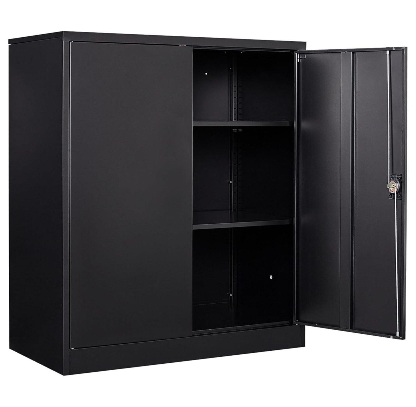 Metal Storage Cabinet,Black Metal Cabinet with Doors and Shelves,Garage Storage Cabinet with Lock,Short Steel Cabinet,Lockable Storage Cabinet for Home,Office,Shop,Garage Cabinets