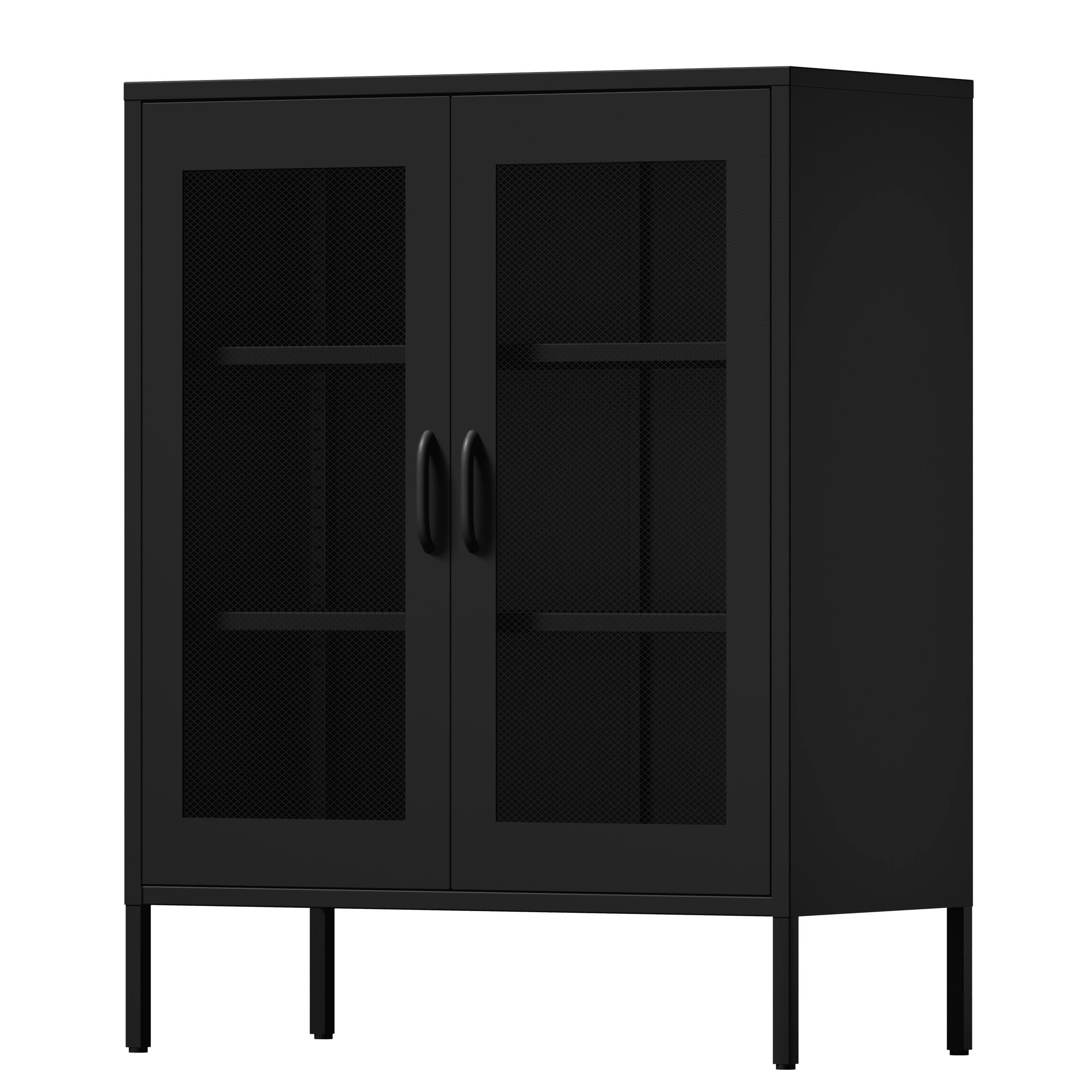 SONGMICS Metal Storage Cabinet with Mesh Doors, Steel Display Cabinets with Adjustable Shelves for Bathroom Home Office, Black