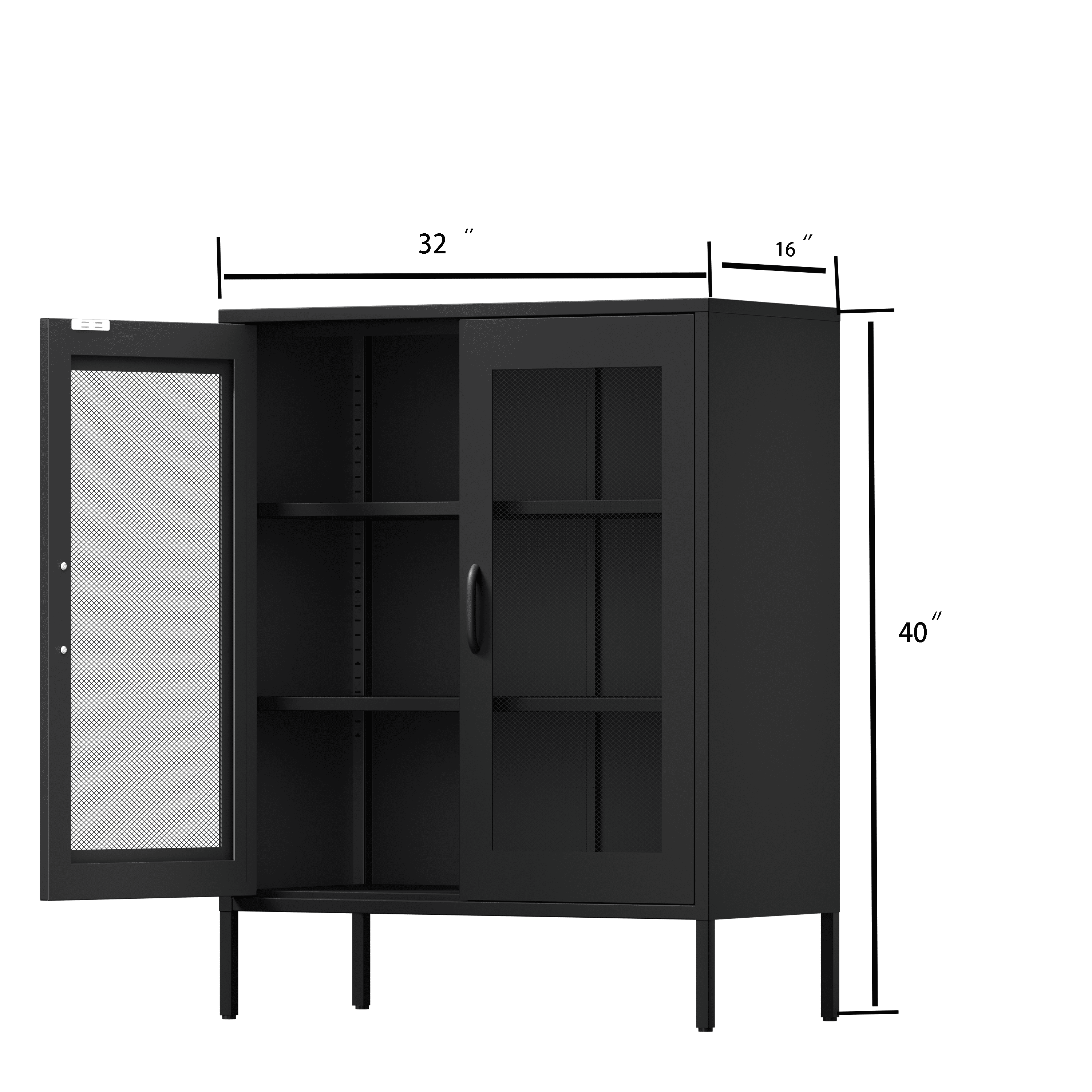 SONGMICS Metal Storage Cabinet with Mesh Doors, Steel Display Cabinets with Adjustable Shelves for Bathroom Home Office, Black