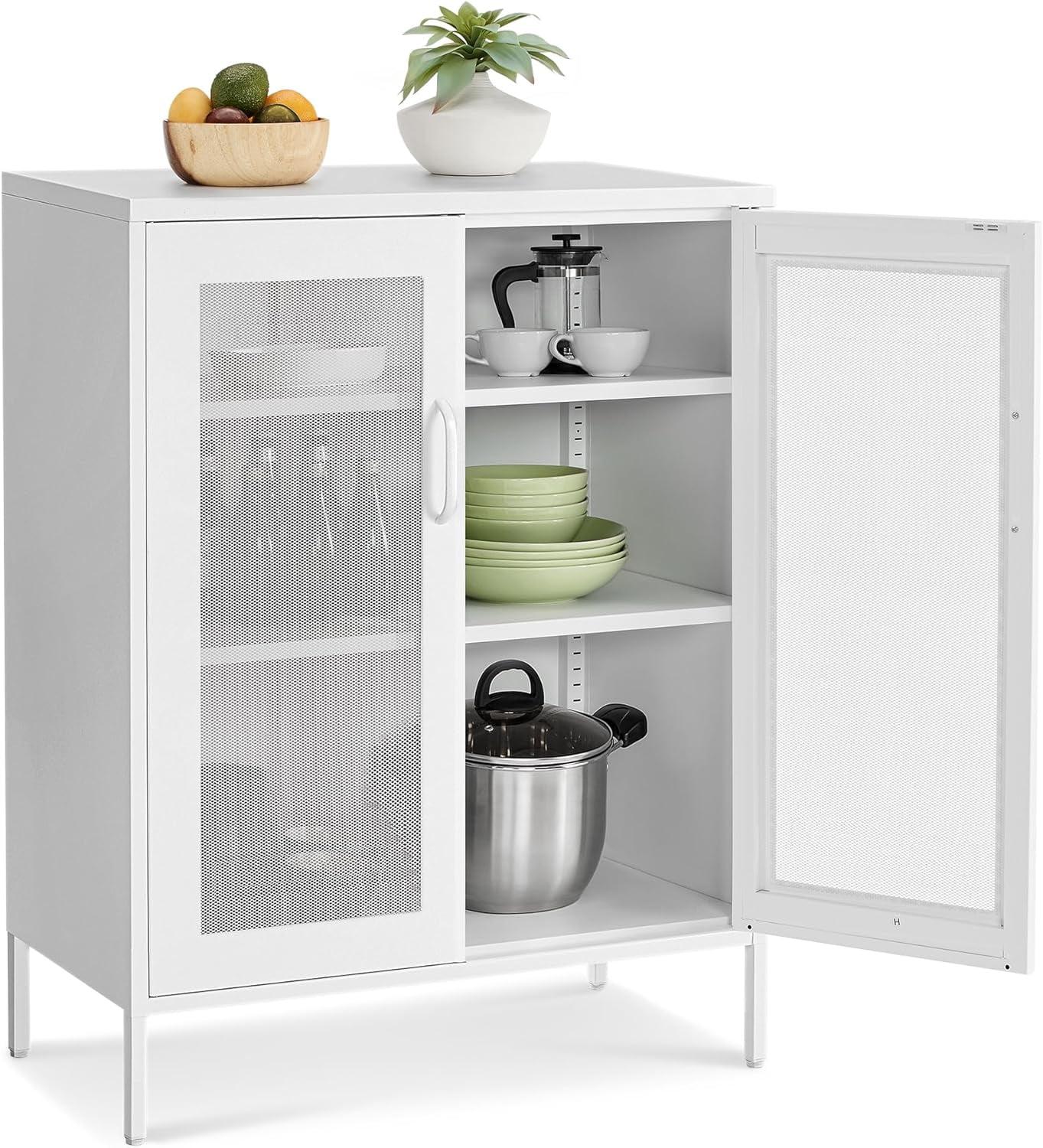 Matte White Steel Office Storage Cabinet with Adjustable Shelves