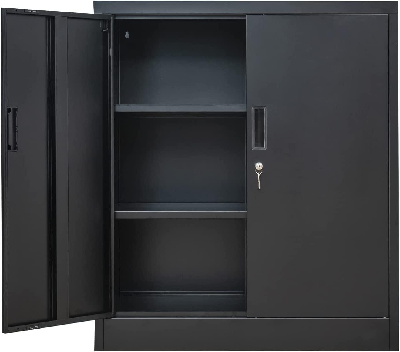 Black Steel Lockable Office Cabinet with Adjustable Shelving, 36.2" H