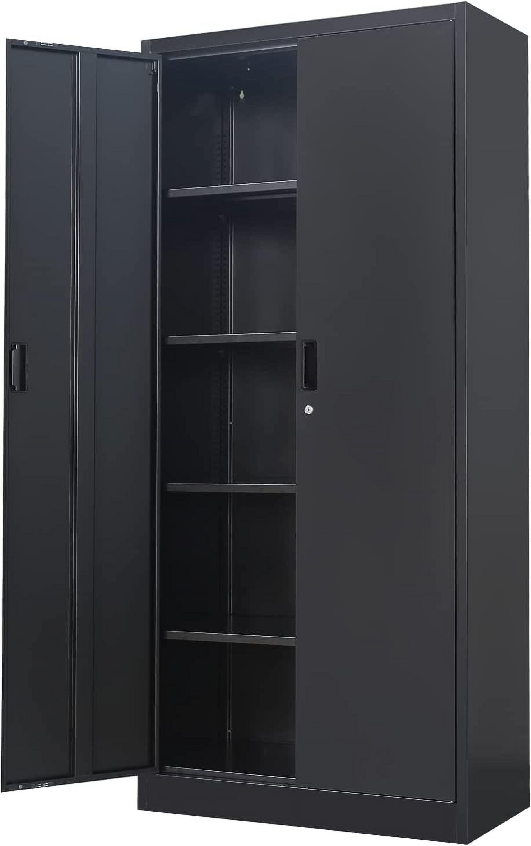 Metal Storage Cabinet,Black Metal Cabinet with Doors and Shelves,Garage Storage Cabinet with Lock,Short Steel Cabinet,Lockable Storage Cabinet for Home,Office,Shop,Garage Cabinets