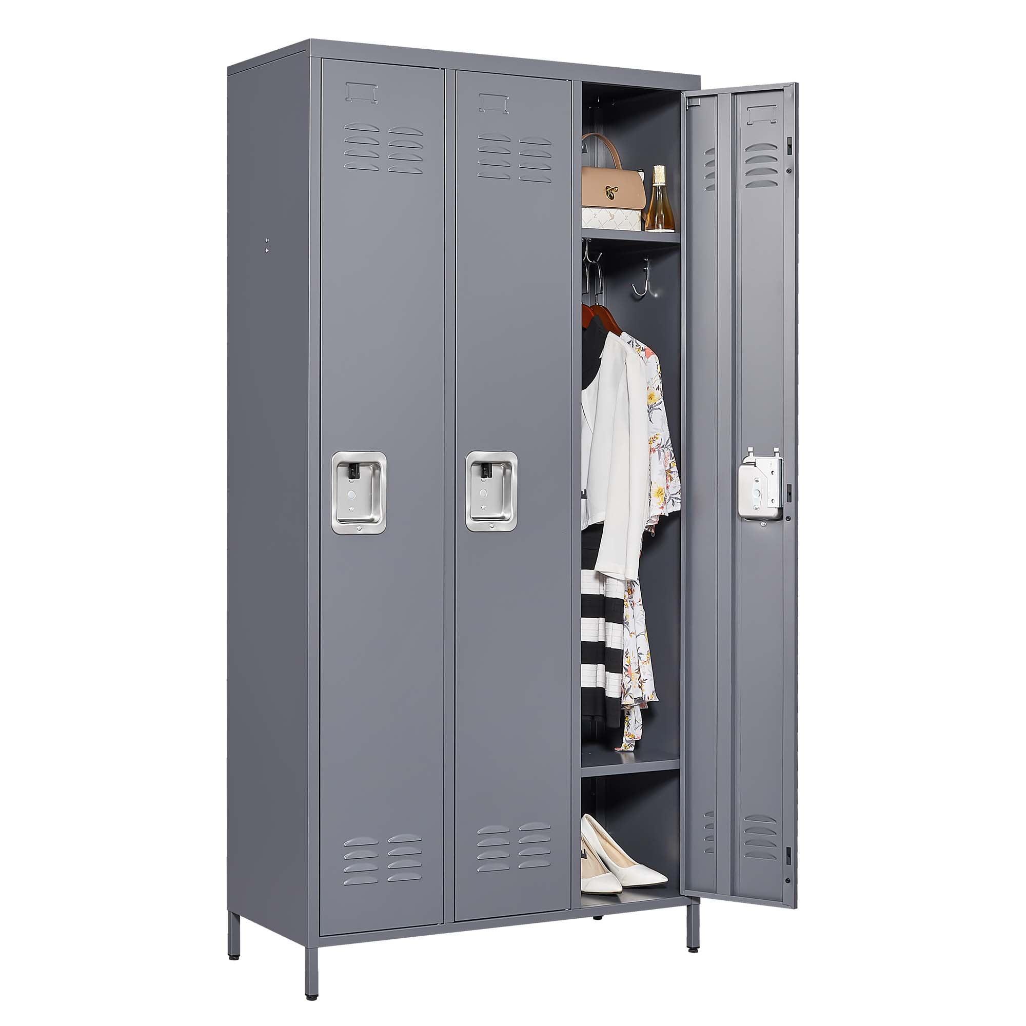 GangMei 72 inches 3 Doors Metal Storage Locker for Employees，Large Steel Combination Locker Cabinet for Gym, Living Room, School , Office with Locking Doors(Light Gray)