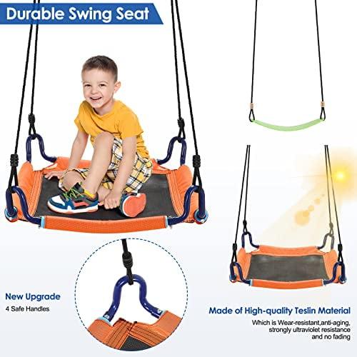 Metal Swing Sets for Backyard - 440 lbs Heavy Duty Swing Stand A-Frame Kids Outdoor Swing Adjustable Ropes Saucer Swing with Frame 2 Seats Playground Sets