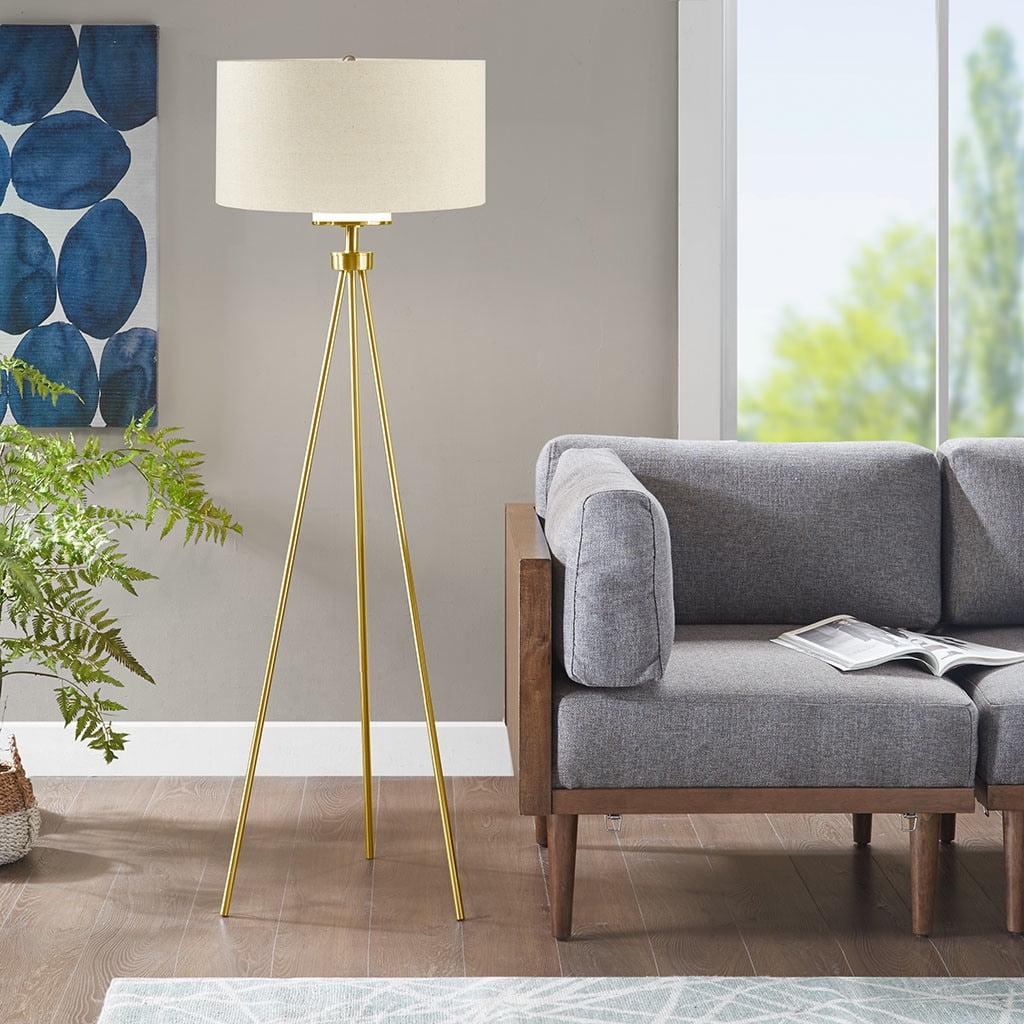 Elegant Silver Tripod Floor Lamp with Glass Shade