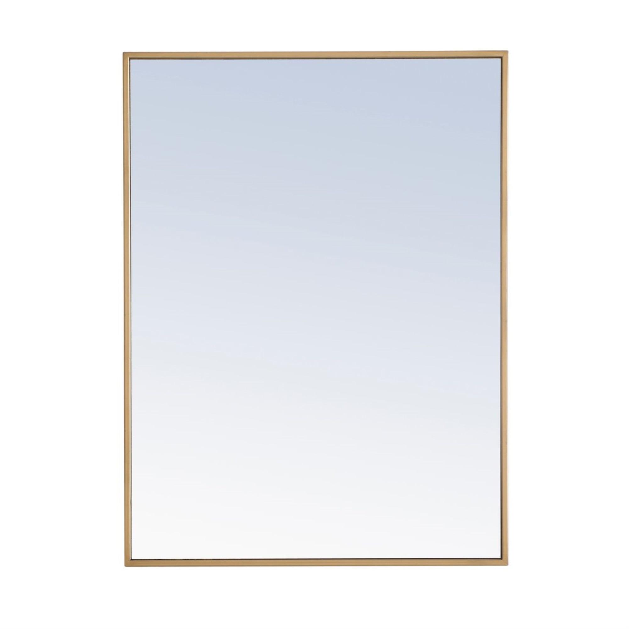 Elegant Contemporary Wood and Metal 24x32 Mirror in Brass Finish