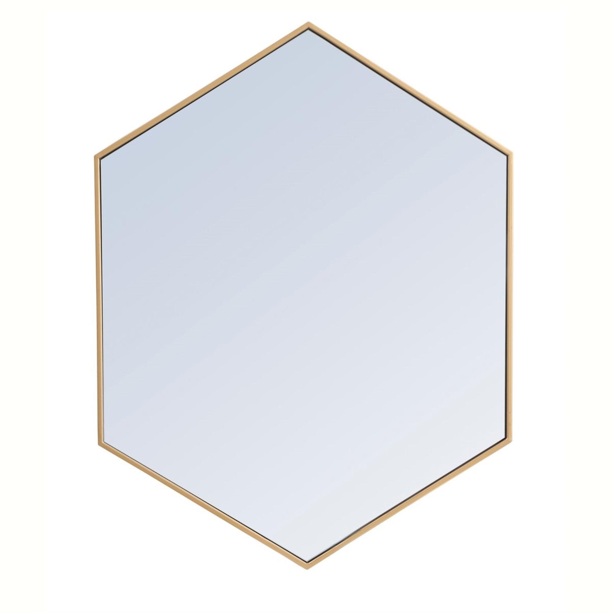 Contemporary Gold Metal Frame Hexagon Vanity Mirror 30x40