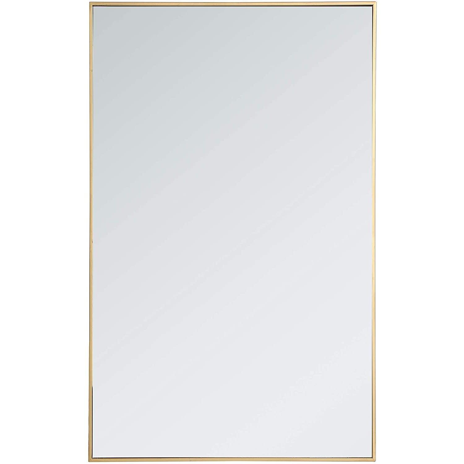 Elegant Contemporary 30x48 Metal Frame Mirror in Brass