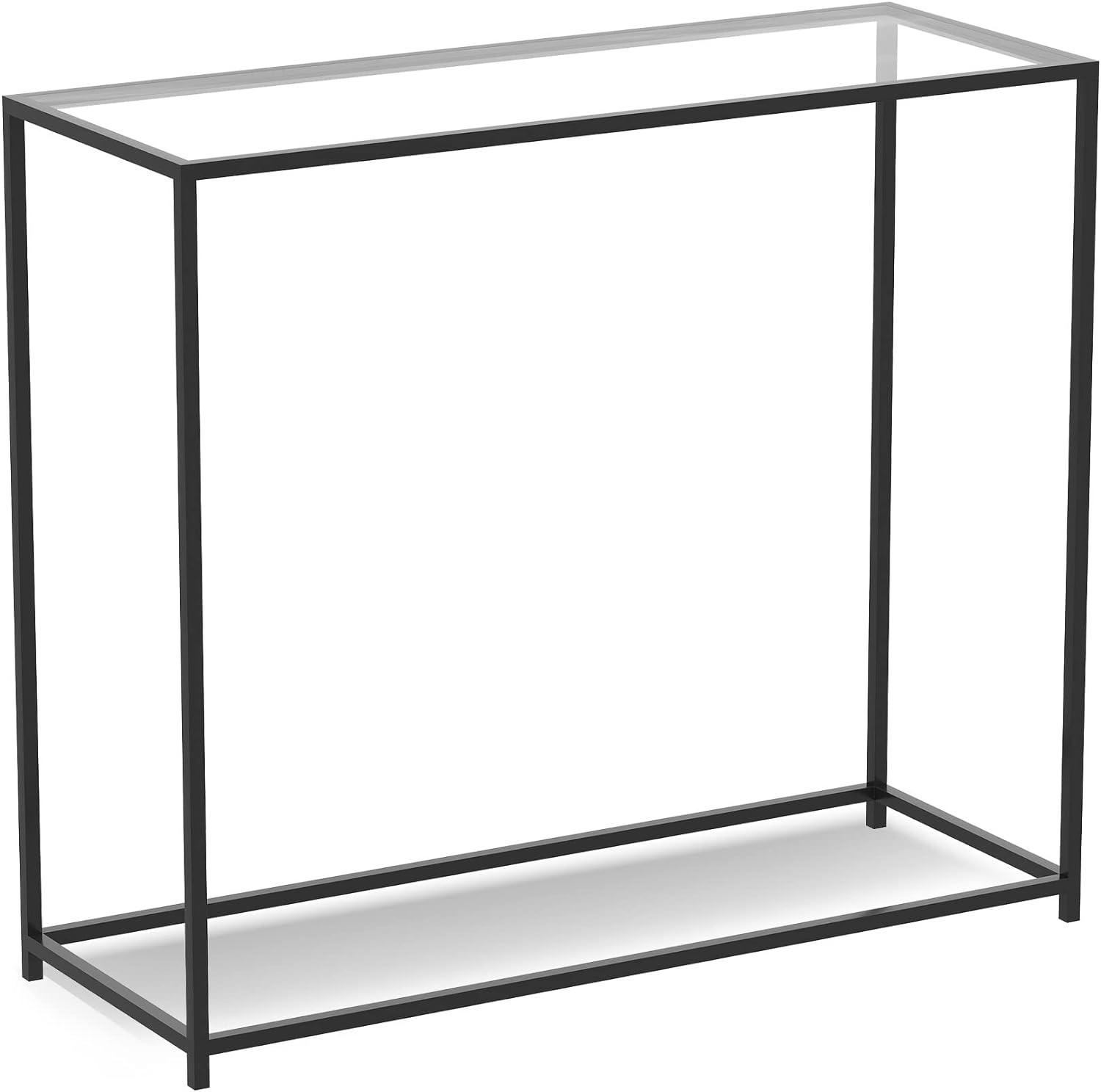 Sleek Modern Black Metal and Glass Rectangular Console Table