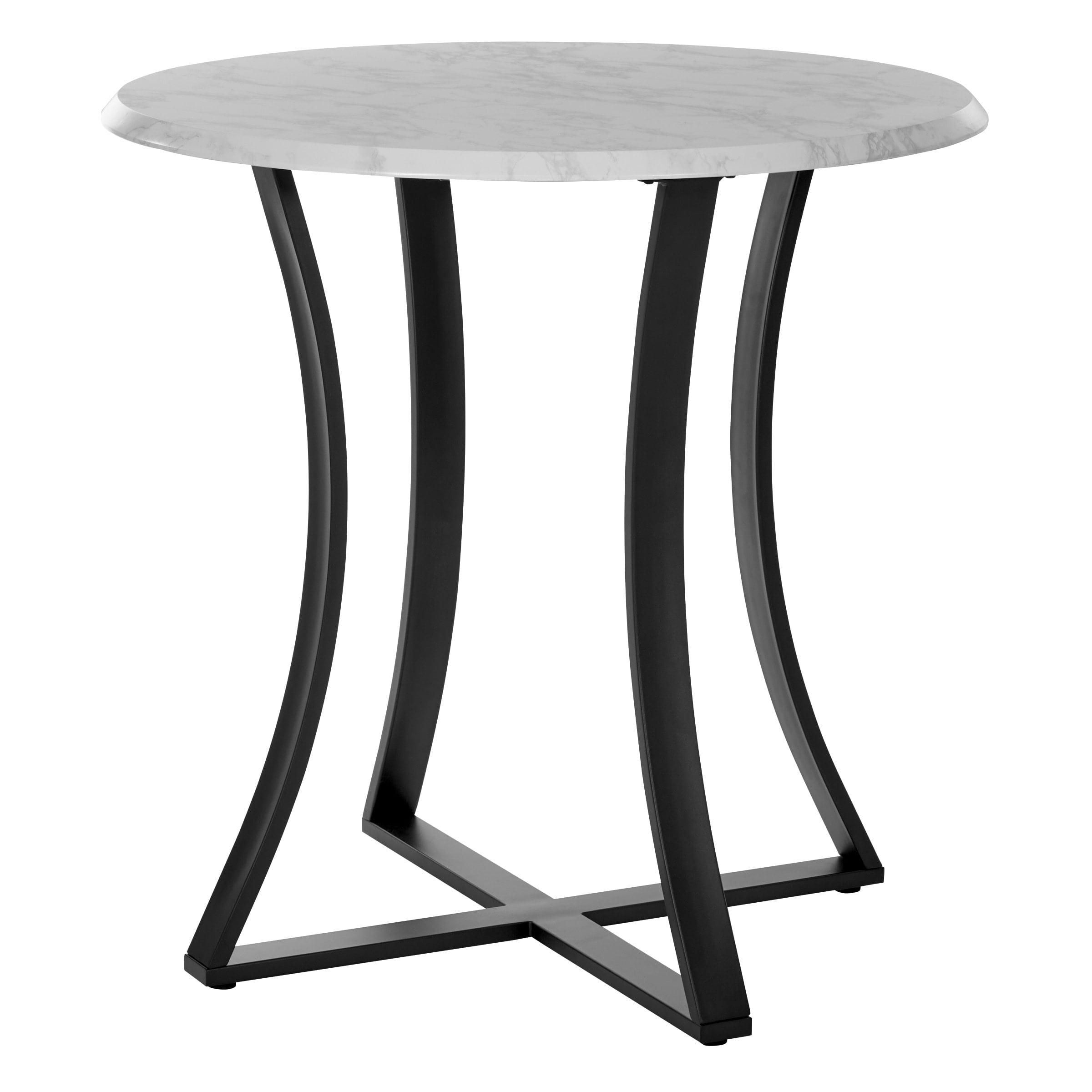 Mesa de Comedor con Tapa de Mármol Blanco Sintético Metro de 36" con Base de Metal Negro