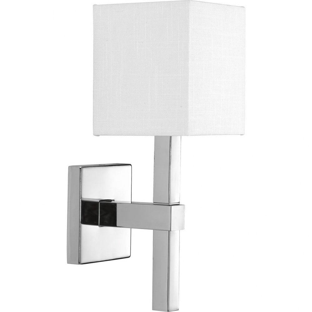 Progress Lighting Metro 1-Light Wall Sconce, Polished Chrome, Linen Shade