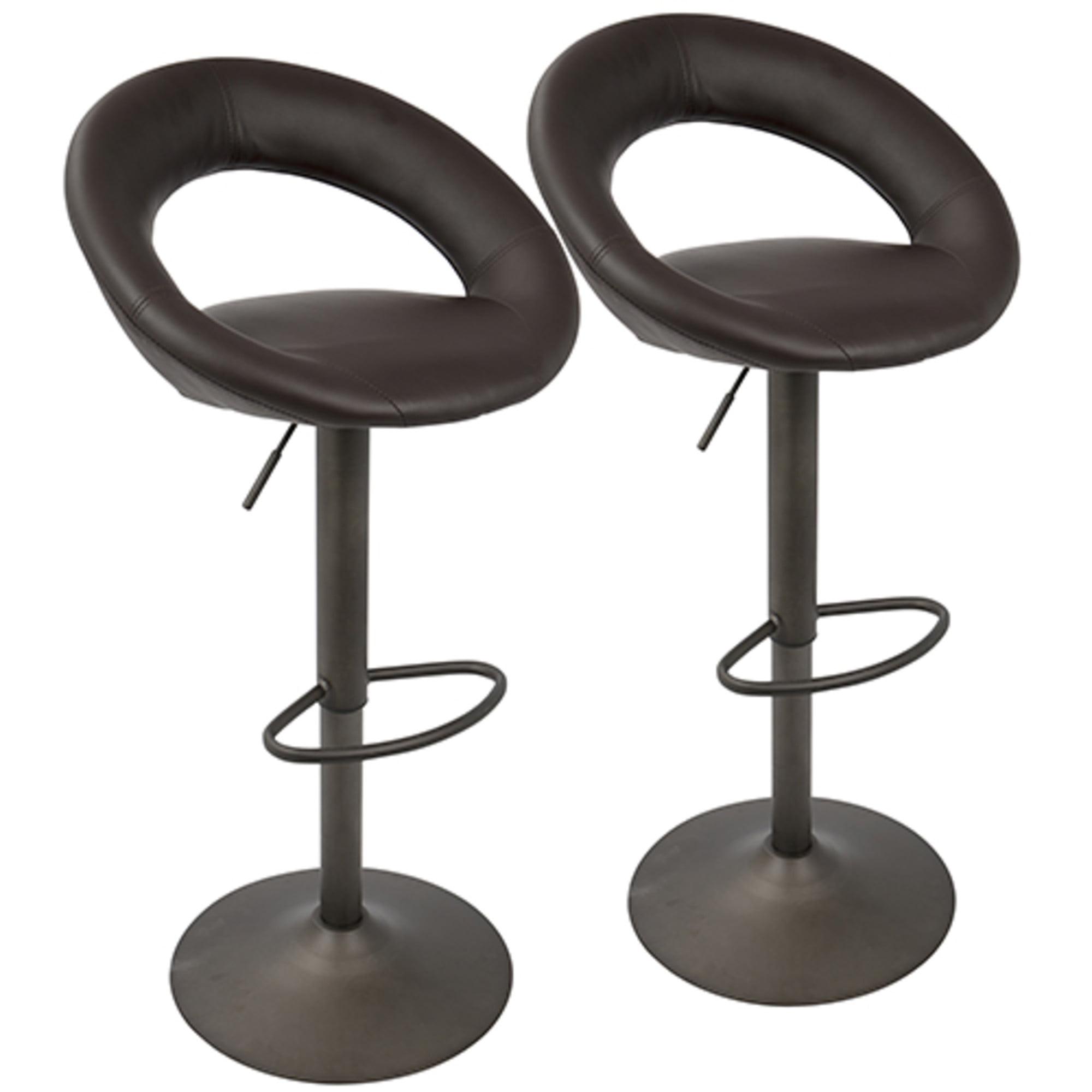 Set of 2 Brown Faux Leather Adjustable Swivel Bar Stools