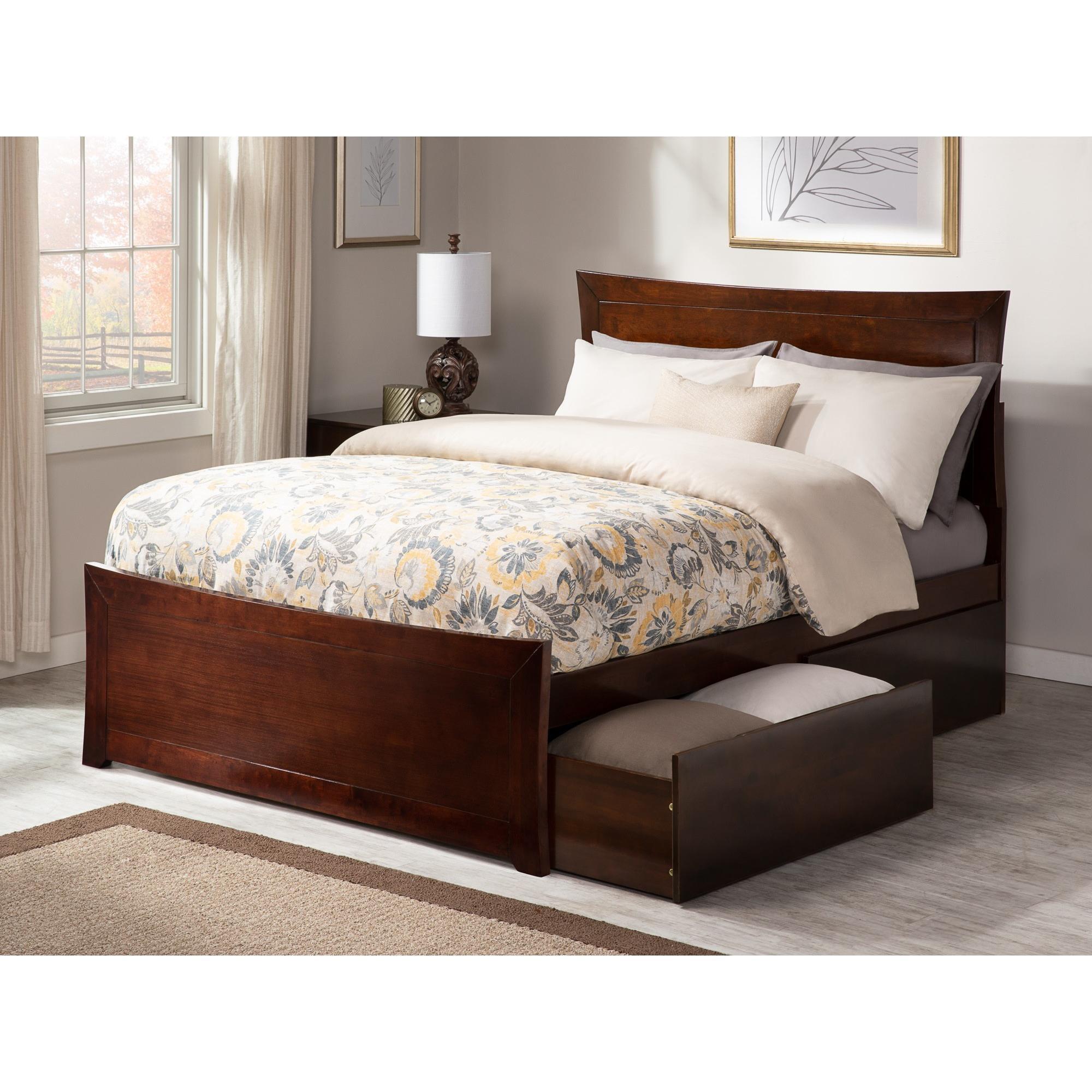 Walnut Full Platform Bed with Storage Drawers and Slats