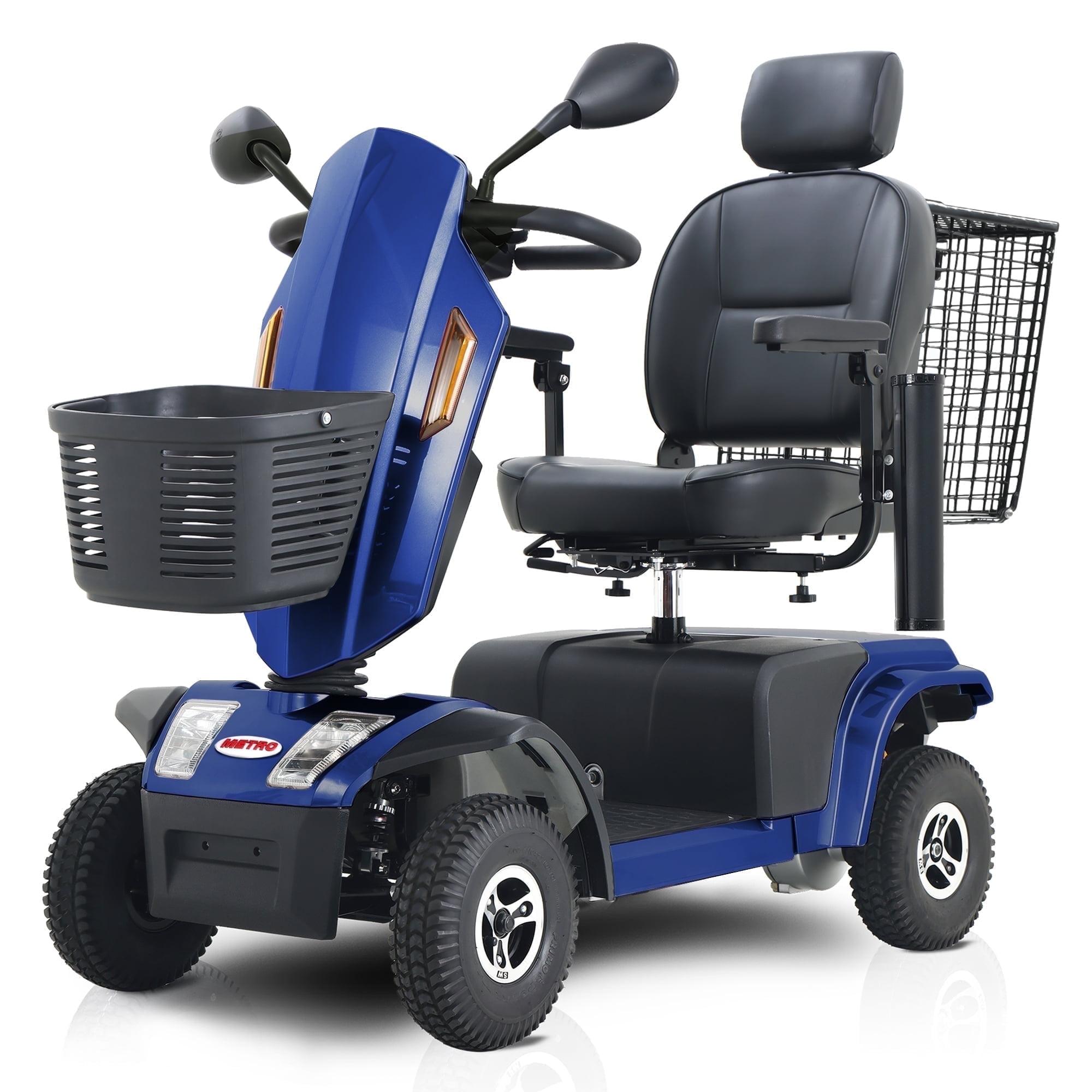 Metro S500 4-Wheel Electric Scooter with Windshield, 500W Motor, Cup Holders & USB Charging Port, LED Lights, Crutch case, Front and Rear Baskets, Blue
