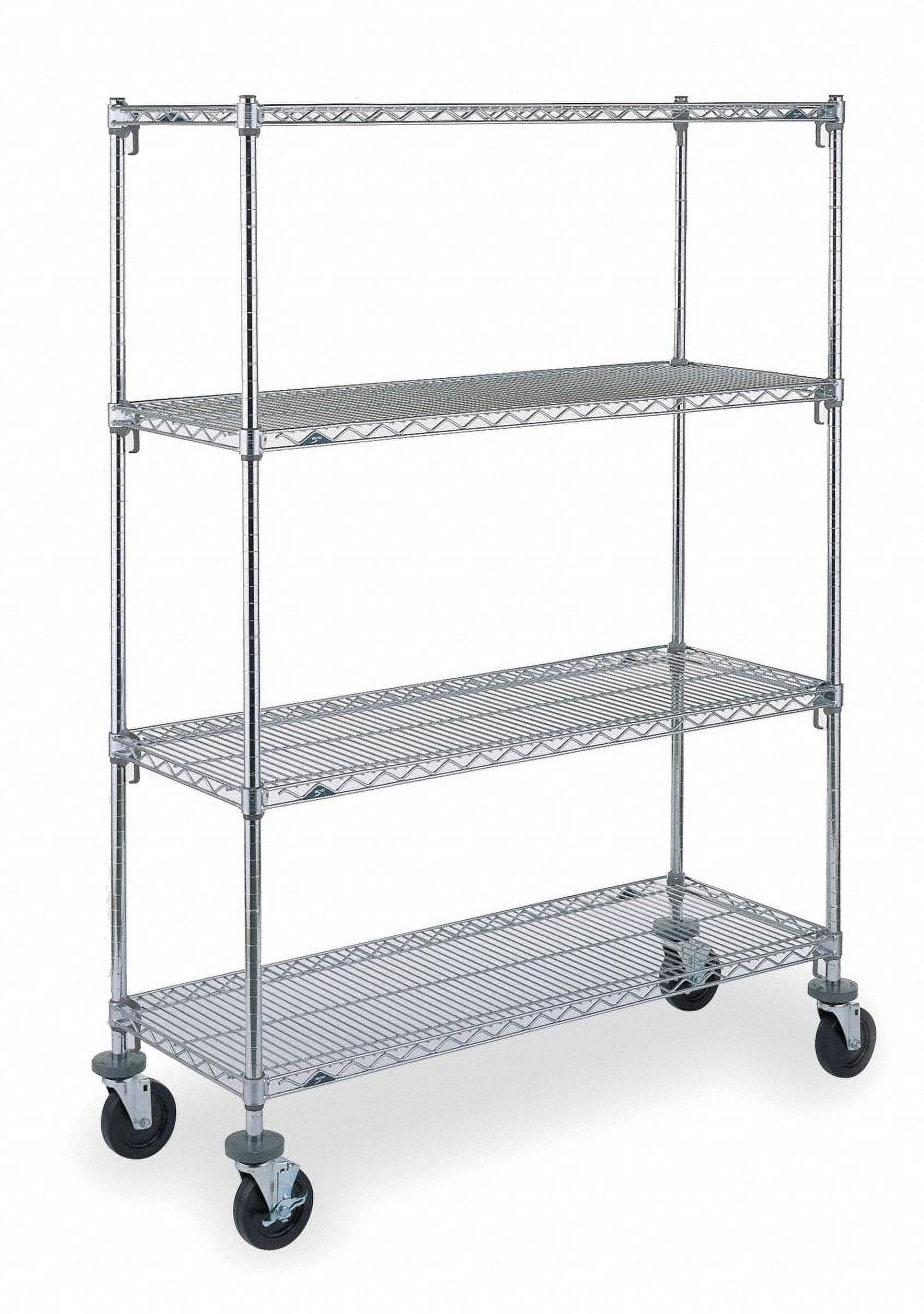 Sleek Chrome-Plated 4-Shelf Mobile Wire Cart with Rubber Swivel Casters