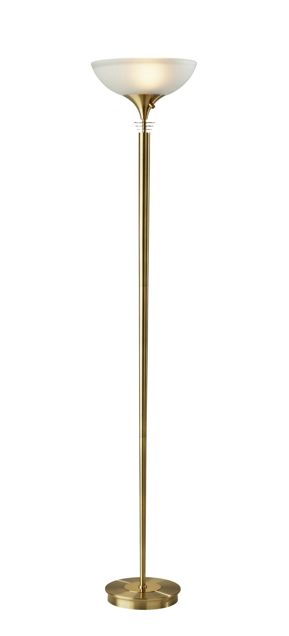 Antique Brass and Frosted Glass Torchiere Floor Lamp