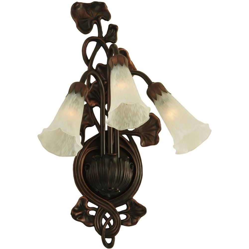 Elegant White Bronze 3-Light Lily Pad Wall Sconce