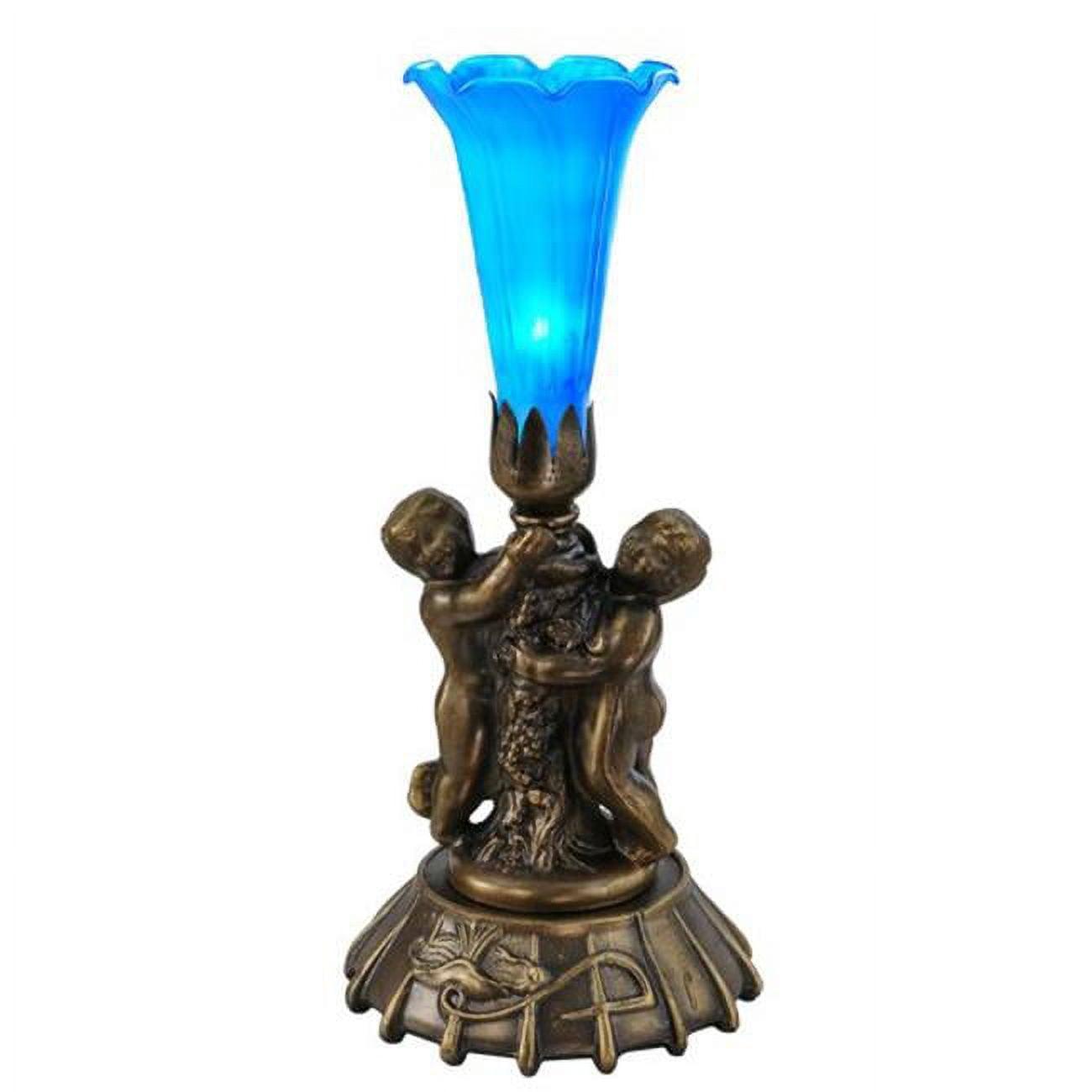 Blue Glass Cherub Table Lamp Set with Mahogany Bronze Base